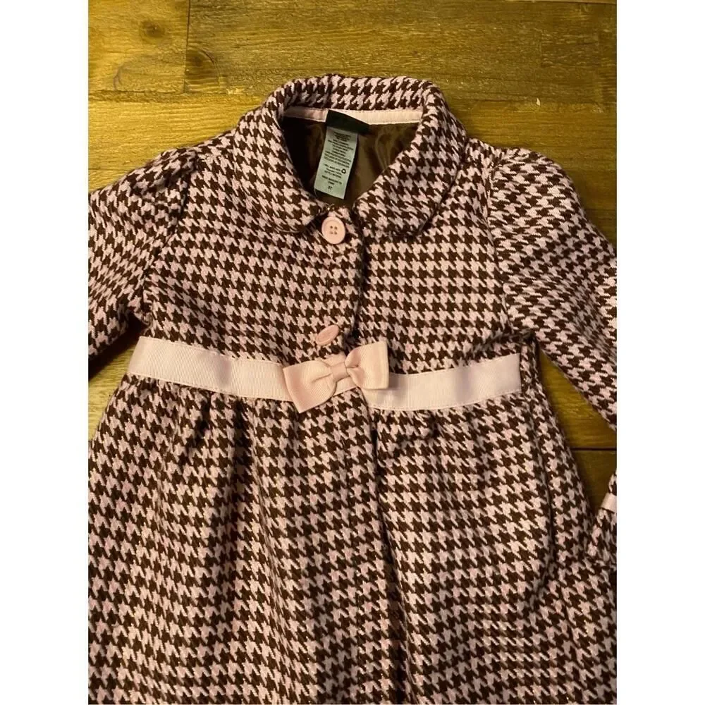 Holiday Editions 3T pink brown pea coat bow buttons  girls peacoat